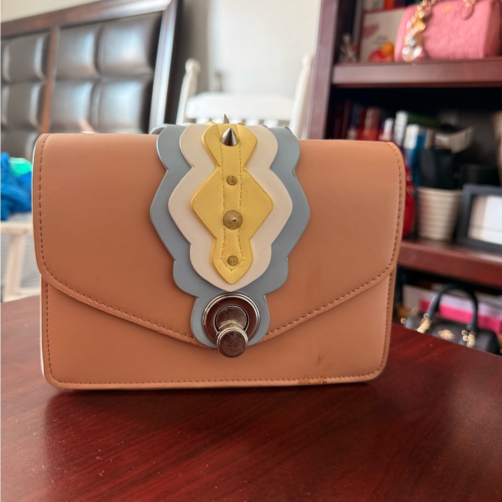 Zara Peach Crossbody Bag with Blue and Yellow Accents